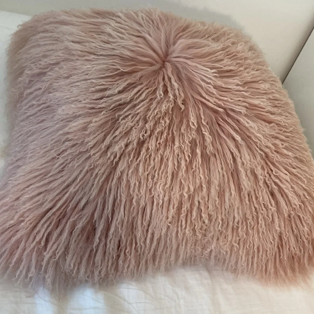 West Elm Mongolian Lamb Fur Pillow cover pink 24”